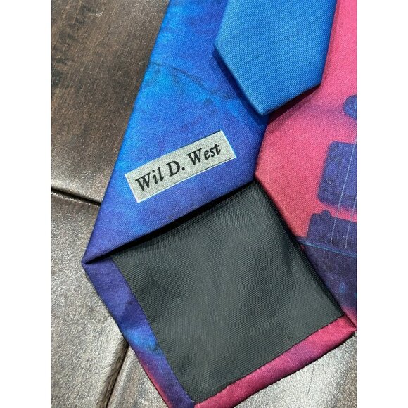 Vintage Ralph Marlin Guitar Print Tie Blue Pink Adjustable Fit Music Festival - Picture 5 of 8